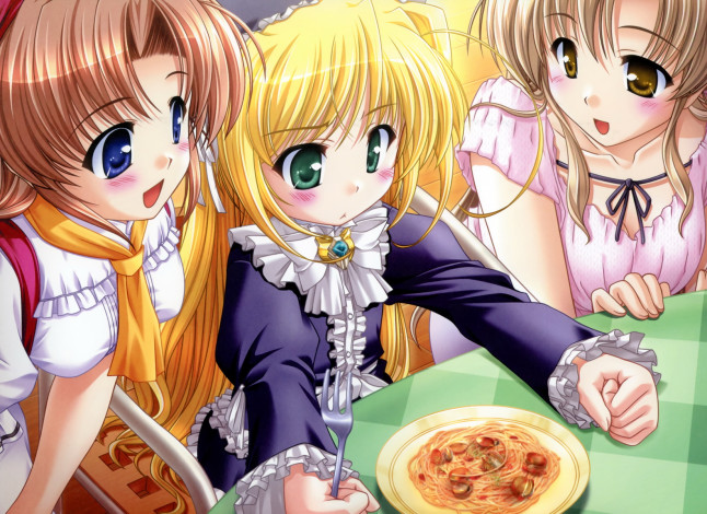 Обои картинки фото аниме, yoake, mae, yori, ruri, iro, na, обед, девушки