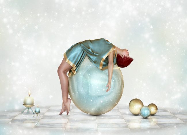 Обои картинки фото 3д, графика, people, люди, свечи, шар