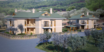 Картинка 3д графика architecture архитектура деревья дома улица