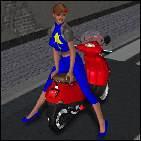 Обои картинки фото 3д, графика, fantasy, фантазия, lordsnot, мопед, девушка