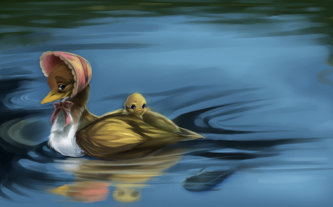 Обои картинки фото рисованные, животные, утенок, утка