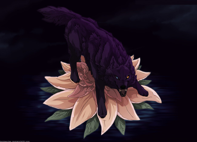 Обои картинки фото рисованные, животные, волки, цветок, волк