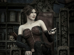 Картинка 3д+графика фантазия+ fantasy череп фон взгляд девушка