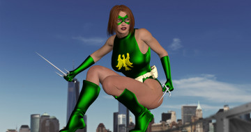 Картинка 3д+графика люди+ people девушка взгляд оружие город