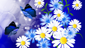 Картинка векторная+графика цветы бабочка ромашки коллаж