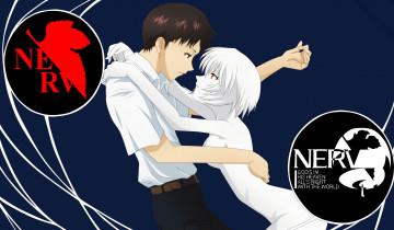 Картинка аниме evangelion genesis neon фон объятия девушка парень