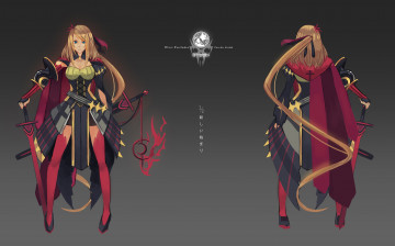 Картинка аниме pixiv+fantasia pixiv fantasia tsubasa19900920 арт фон девушки доспехи рыжие оружие мечи