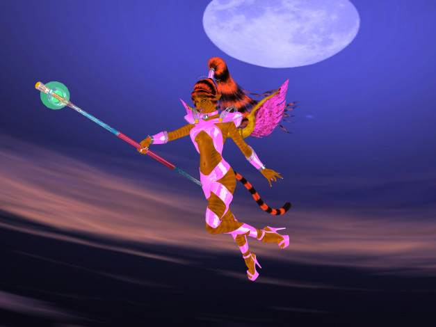 Обои картинки фото 3д графика, эльфы , elves, эльфийка, шест, луна, полет, цвета