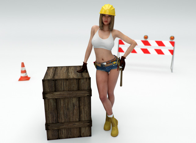 Обои картинки фото 3д графика, люди , people, фон, ящик, девушка, взгляд