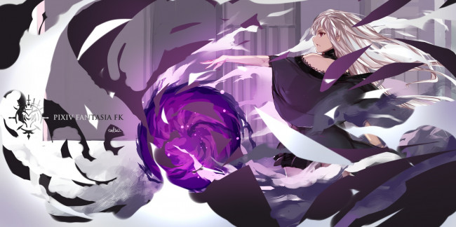 Обои картинки фото аниме, pixiv fantasia, девушка, профиль, волосы, магия, шар, рука, арт, pixiv, fantasia, swd3e2, осколки