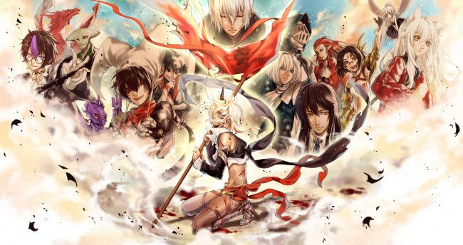 Обои картинки фото аниме, pixiv fantasia, kingchenxi, арт, парни, существа, девушки, персонажи