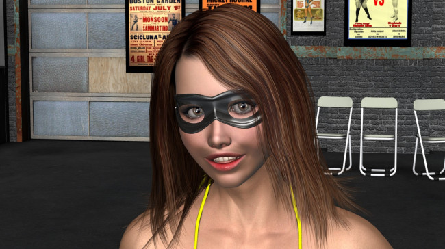 Обои картинки фото 3д графика, портрет , portraits, девушка, маска, взгляд, фон