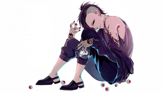 Обои картинки фото аниме, tokyo ghoul, ута, парень, глаза, татуировки, токийский, гуль