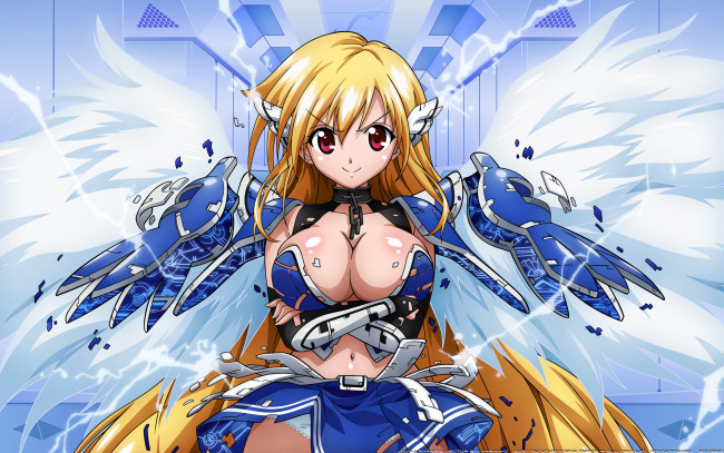 Обои картинки фото аниме, sora no otoshimono, девушка, блондинка, взгляд, крылья, арт, astraea, akiranyo, otoshimono, no, осколки, sora