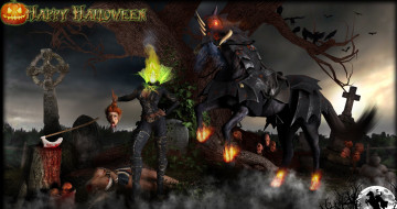 Картинка 3д+графика праздники+ holidays ведьма лошадь