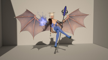 Картинка 3д+графика существа+ creatures девушка демон фон взгляд