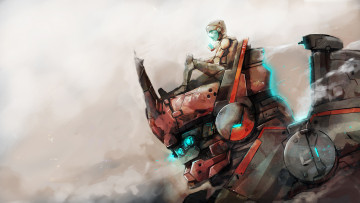 обоя фэнтези, роботы,  киборги,  механизмы, робот, пилот, арт, фантастика, скафандр
