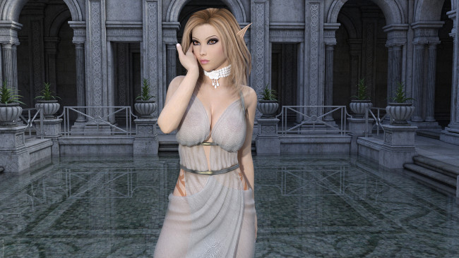 Обои картинки фото 3д графика, эльфы , elves, взгляд, эльфийка, фон