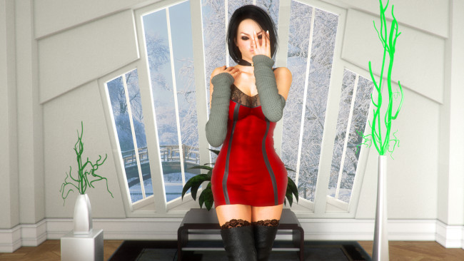 Обои картинки фото 3д графика, люди , people, взгляд, девушка, интерьер, фон