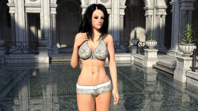 Обои картинки фото 3д графика, люди , people, взгляд, фон, девушка