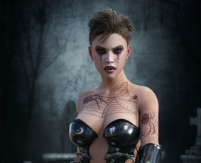 Картинка 3д+графика существа+ creatures девушка вампир фон взгляд