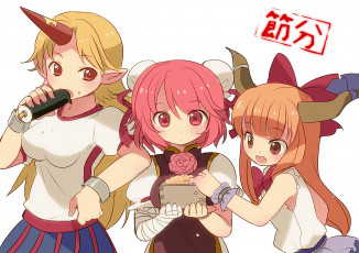 Картинка аниме touhou девушки взгляд фон