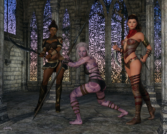 Обои картинки фото 3д графика, амазонки , amazon, девушки, взгляд, фон