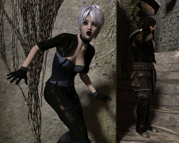 Обои картинки фото 3д графика, фантазия , fantasy, взгляд, девушка, фон