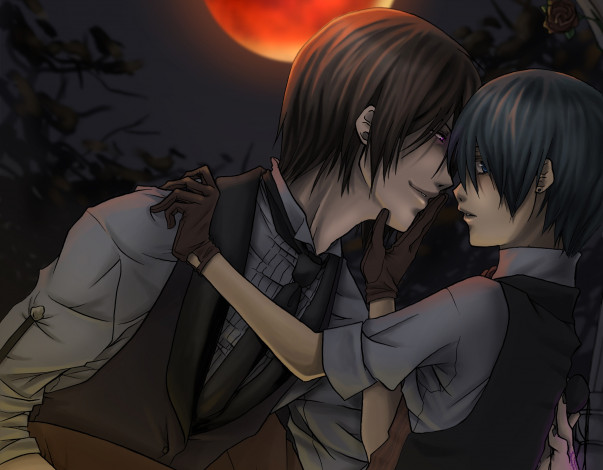 Обои картинки фото аниме, kuroshitsuji, сиэль, себастьян