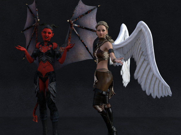 Обои картинки фото 3д графика, ангел , angel, девушки, взгляд, фон, демон, ангел