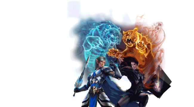 Обои картинки фото фэнтези, существа, борьба, арт, зверь, воин, perfect, world, стихия