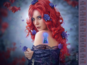 Картинка календари рисованные +векторная+графика цветы взгляд девушка 2018