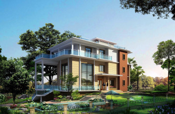 Картинка города -+здания +дома пальмы клумбы дом