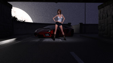 Картинка 3д+графика люди-авто мото+ people-+car+ +moto фон взгляд девушка