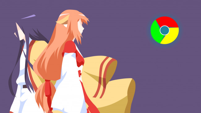 Обои картинки фото компьютеры, google,  google chrome, фон, логотип, взгляд, девушка