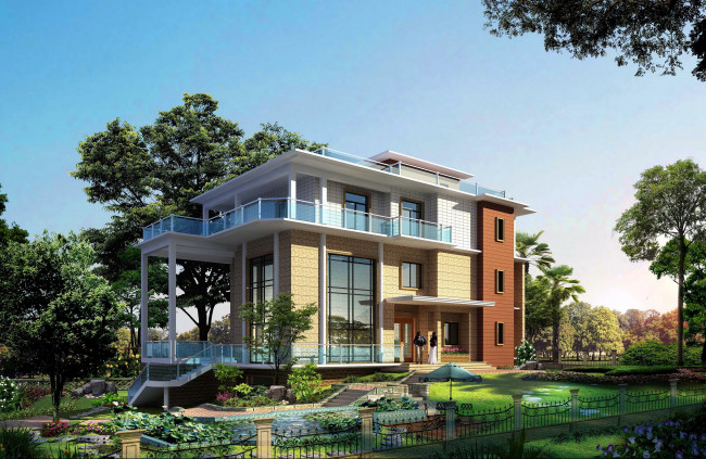 Обои картинки фото города, - здания,  дома, пальмы, клумбы, дом