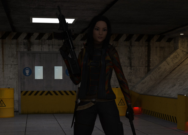 Обои картинки фото 3д графика, фантазия , fantasy, фон, взгляд, девушка, оружие