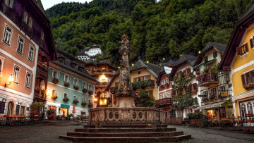 Картинка города гальштат+ австрия дома площадь статуя