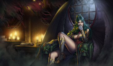 Картинка фэнтези демоны крылья взгляд фон девушка