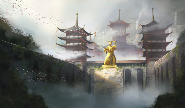 Обои картинки фото фэнтези, иные миры,  иные времена, архитектура, japan, замок, дворец, Япония, рисунок