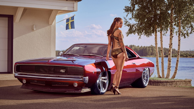Обои картинки фото автомобили, -авто с девушками, laura, lee, dodge, charger