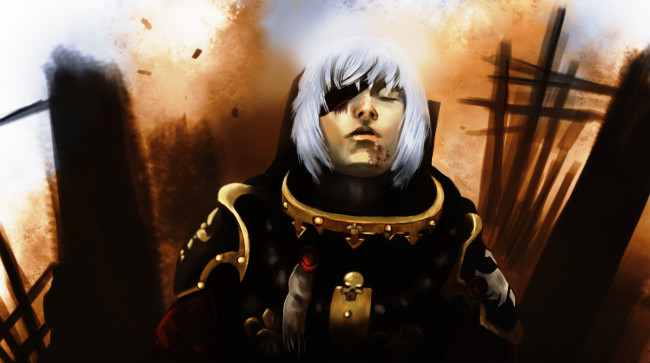 Обои картинки фото видео игры, warhammer 40k, человек, фон, повязка