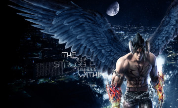 обоя видео игры, tekken 6, персонаж, крылья, город