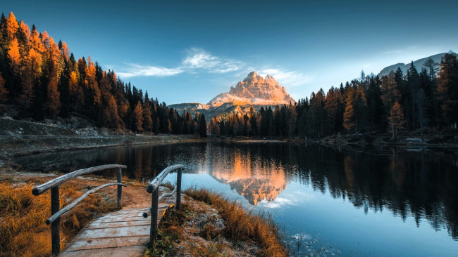 Обои картинки фото природа, реки, озера, горы, лес, озеро, мостки