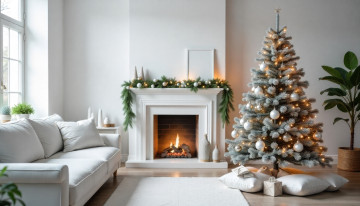 обоя праздничные, новогодний очаг, новогодняя