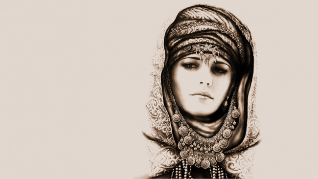 Обои картинки фото рисованные, люди, девушка, портрет, украшения