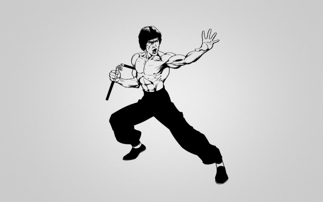 Обои картинки фото брюс, ли, рисованные, люди, нунчаки, bruce, lee