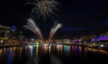 Картинка города сидней+ австралия море сидней огни ночь фейерверк дома