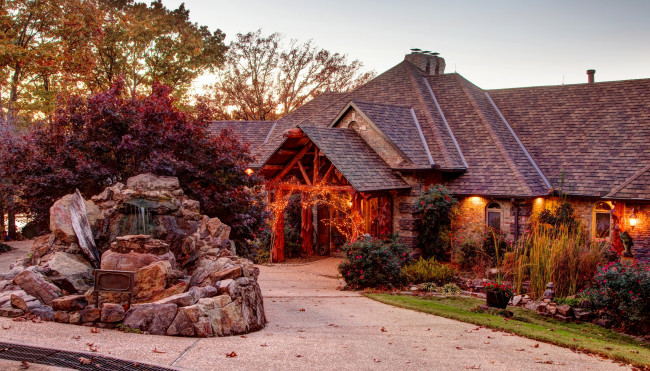 Обои картинки фото арканзас сша, города, - здания,  дома, сша, огни, арканзас, клумбы, ландшафт, дом