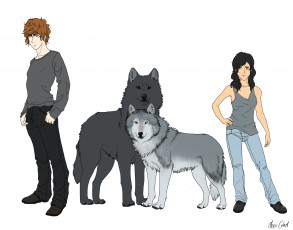 Картинка рисованное животные +собаки девушка мальчик фон собаки взгляд